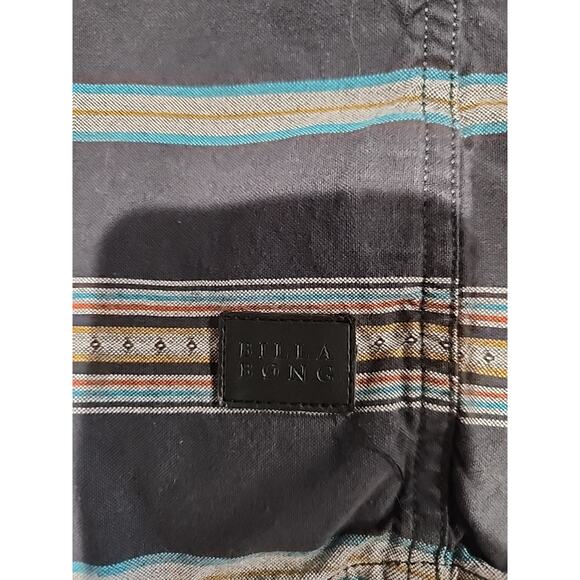 Billabong Shirt Mens Medium Short Sleeve Striped Multicolored Gray 100% Cotton - Picture 4 of 9